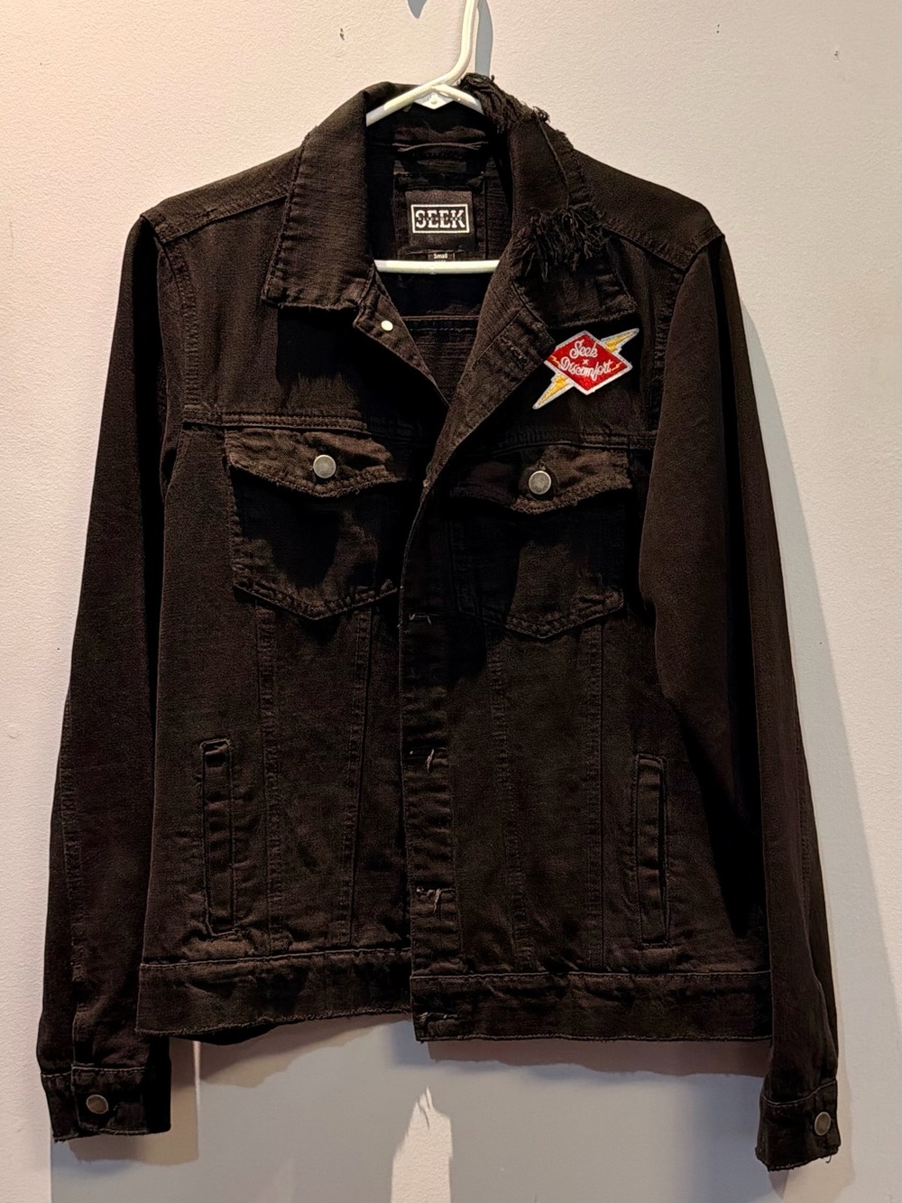 SEEK Black Men's Denim Shirt Jacket with Patch Detail